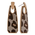 Wholesale cowhide encased leopard print oblong earrings