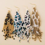 Wholesale leopard print beaded fringe tassel bohemian earrings