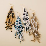 Wholesale leopard print beaded fringe tassel bohemian earrings