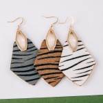 Wholesale cowhide genuine leather zebra print diamond cut out earrings