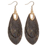 Wholesale metallic genuine leather animal print feather bohemian earrings