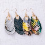 Wholesale metallic genuine leather animal print feather bohemian earrings