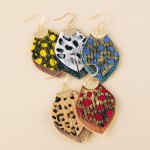 Wholesale genuine leather layered animal print earrings