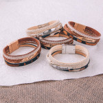 Wholesale three layered faux leather bracelet metal Love engraved animal print m