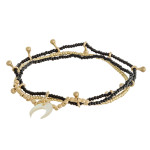 Wholesale bracelet set three beaded stretch bracelets gold accents crescent deta