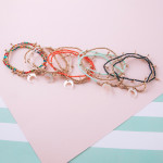 Wholesale bracelet set three beaded stretch bracelets gold accents crescent deta