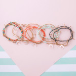 Wholesale bracelet set three beaded stretch bracelets gold accents crescent deta
