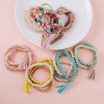 Wholesale beaded bracelet set four stretch bracelet wood faceted bead details fa