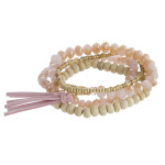 Wholesale beaded bracelet set four stretch bracelet wood faceted bead details fa