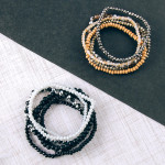Wholesale bracelet set six beaded stretch bracelets faceted wood bead details di