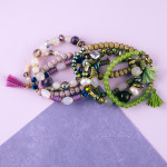 Wholesale natural stone iridescent faceted beaded stretch bracelet set lava plas