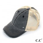 Wholesale c C BT Vintage distressed ponytail cap mesh back Cotton Polyester Adju