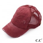 Wholesale c C BT burundy distressed vintage ponytail cap Mesh back velcro closur