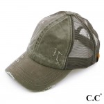 Wholesale c C BT distressed vintage ponytail cap Mesh back velcro closure Cotton