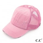 Wholesale c C BT light pink distressed vintage ponytail cap Mesh back velcro clo