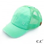Wholesale c C BT mint distressed vintage ponytail cap Mesh back velcro closure C