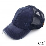 Wholesale c C BT navy distressed vintage ponytail cap Mesh back velcro closure C