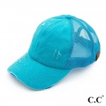 Wholesale c C BT turquoise distressed vintage ponytail cap Mesh back velcro clos