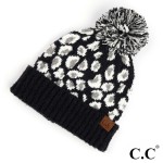 Wholesale c C HAT Leopard jacquard knit pom beanie Polyester One fits most Match