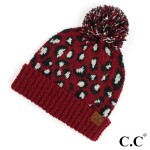 Wholesale c C HAT Leopard jacquard knit pom beanie Polyester One fits most Match