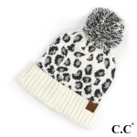 Wholesale c C HAT Leopard jacquard knit pom beanie Polyester One fits most