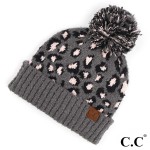 Wholesale c C HAT Leopard jacquard knit pom beanie Polyester One fits most Match
