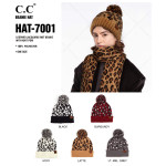 Wholesale c C HAT Leopard jacquard knit pom beanie Polyester One fits most Match