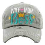 Wholesale vintage distressed baseball cap Wife Mom Boss embroidered details Cott