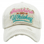 Wholesale vintage distressed baseball cap Sunshine Whiskey embroidered details C
