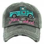 Wholesale vintage distressed baseball cap Jesus Take Wheel embroidered details C