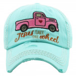 Wholesale vintage distressed baseball cap Jesus Take Wheel embroidered details C