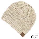 Wholesale messy bun confetti print C C beanie oatmeal acrylic