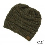 Wholesale messy bun confetti print C C beanie olive acrylic