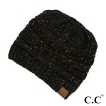 Wholesale messy bun confetti print C C beanie black acrylic