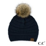 Wholesale hAT Cable knit original C C beanie faux fur pom pom acrylic