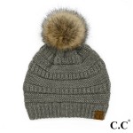Wholesale hAT Cable knit original C C beanie faux fur pom pom acrylic