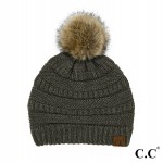 Wholesale hAT Cable knit original C C beanie faux fur pom pom acrylic