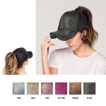 Wholesale cC Pony Cap BT C C glitter ponytail baseball cap mesh back Adjustable