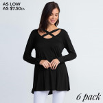 Wholesale cute pullover top eye catching criss cross strap v neckline s under s