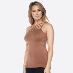 Wholesale women s solid seamless triple criss cross camisole o Scoop neck o Uniq