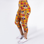 Wholesale peach skin sugar skull print capri leggings Inseam One fits most Compo
