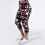 Wholesale peach skin love print capri leggings kissy lips xoxo Inseam One fits m