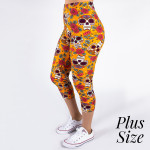Wholesale pLUS peach skin sugar skull print capri leggings Inseam One fits most