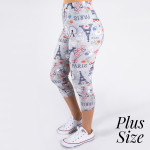 Wholesale pLUS peach skin Paris print capri leggings Inseam One fits most Compos