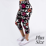 Wholesale pLUS peach skin love print capri leggings kissy lips xoxo Inseam One f
