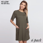 Wholesale solid color half sleeve tunic dress pockets Pack Breakdown pcs pack S