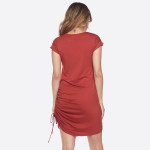 Wholesale short sleeve solid tunic dress adjustable side drawstring o Round neck