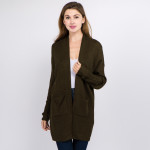 Wholesale solid color thin knit cardigan front pocket details One fits most Acry