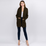 Wholesale solid color thin knit cardigan front pocket details One fits most Acry