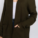 Wholesale solid color thin knit cardigan front pocket details One fits most Acry